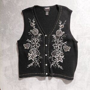 VTG Designer Originals Studio Joy Christmas Sparkly Button Sweater Vest Size L